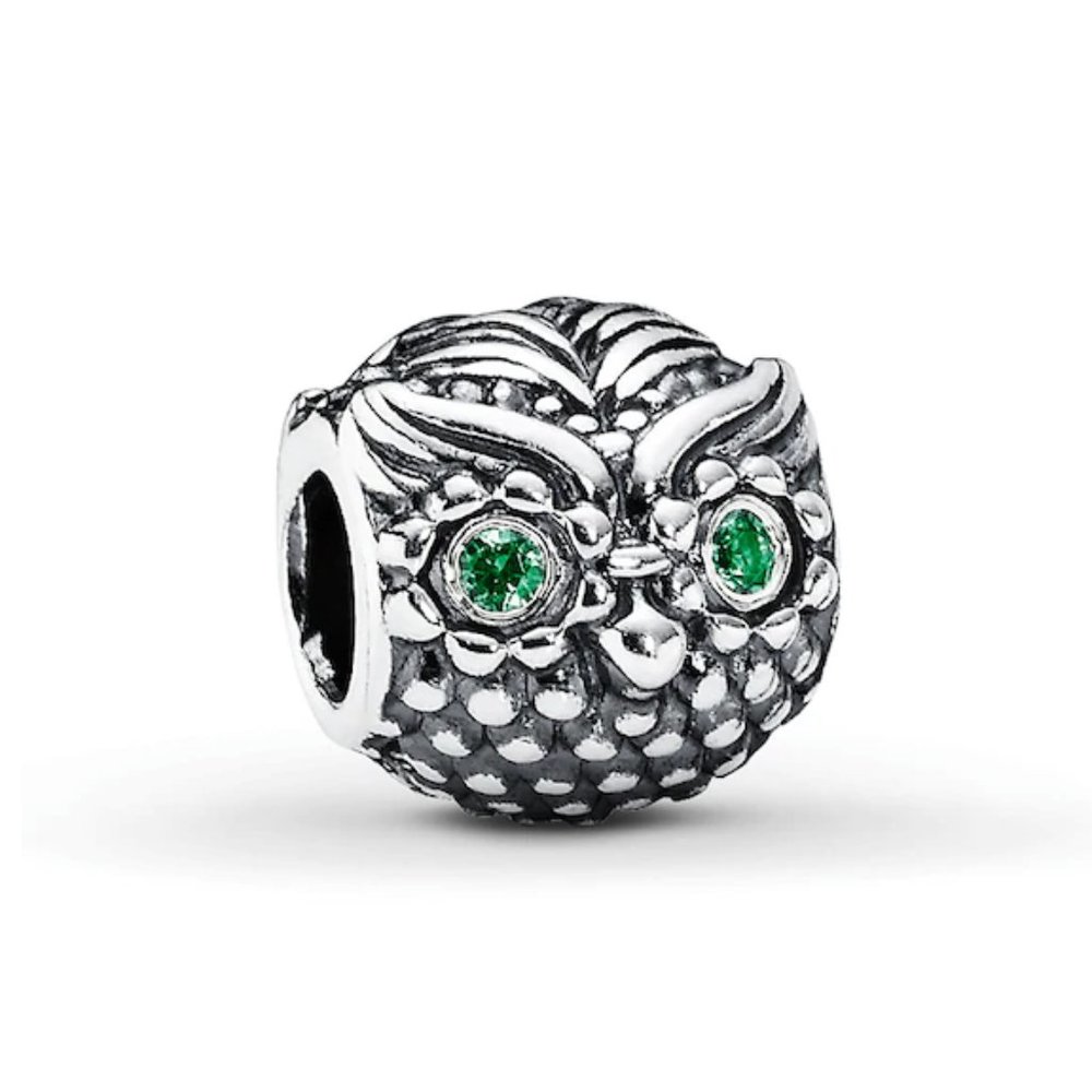 PANDORA - Wise Owl Charm Green CubicZirconia Stone